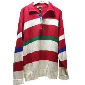 VTG Boston Traders Mens L Rugby Stripe Cotton Sweater Heritage Preppy Collegiate
